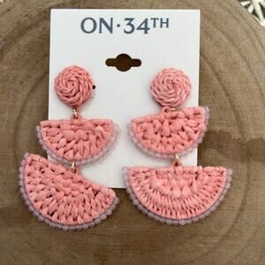 ON 34th Pink Gold-Tone Stone Bead & Woven Raffia Drop Earrings